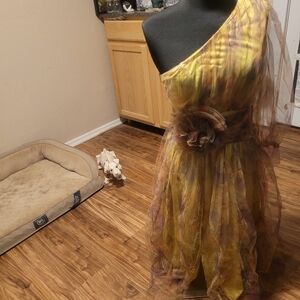 Source Unknown Yellow and Purple One Shoulder Dress